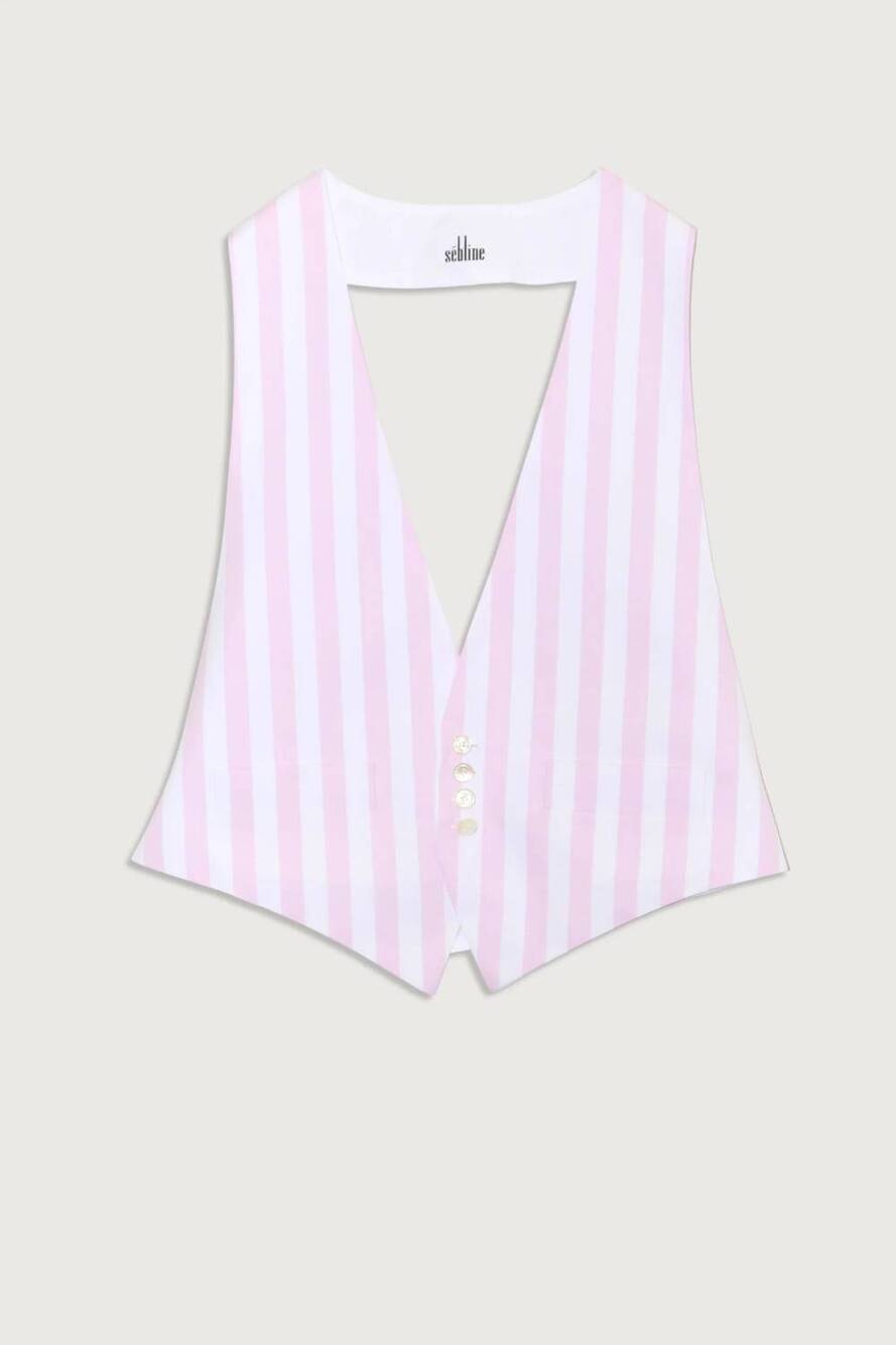 NEW SEBLINE women's halter waistcoat vest in pale pink/white